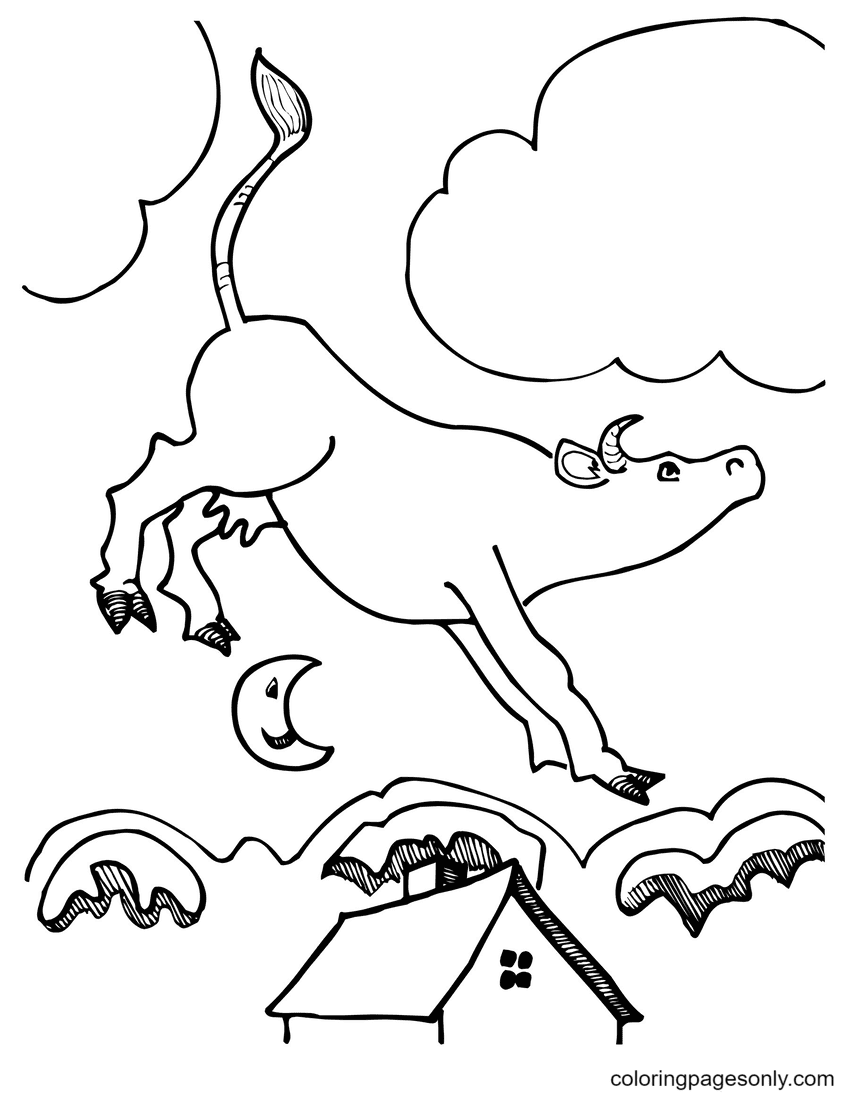 Cow on The Cloud Coloring Page