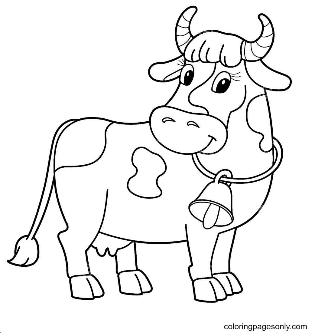 Desenho de vaca com sino para colorir