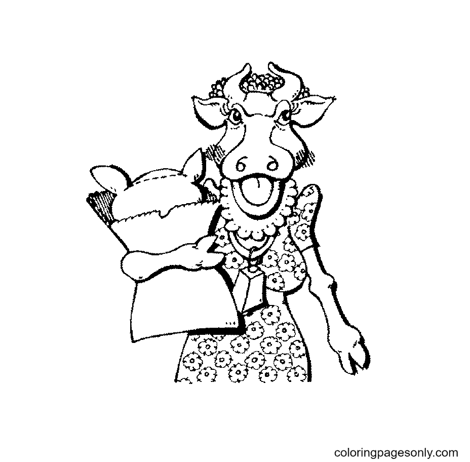 Cow with Clothes Coloring Page