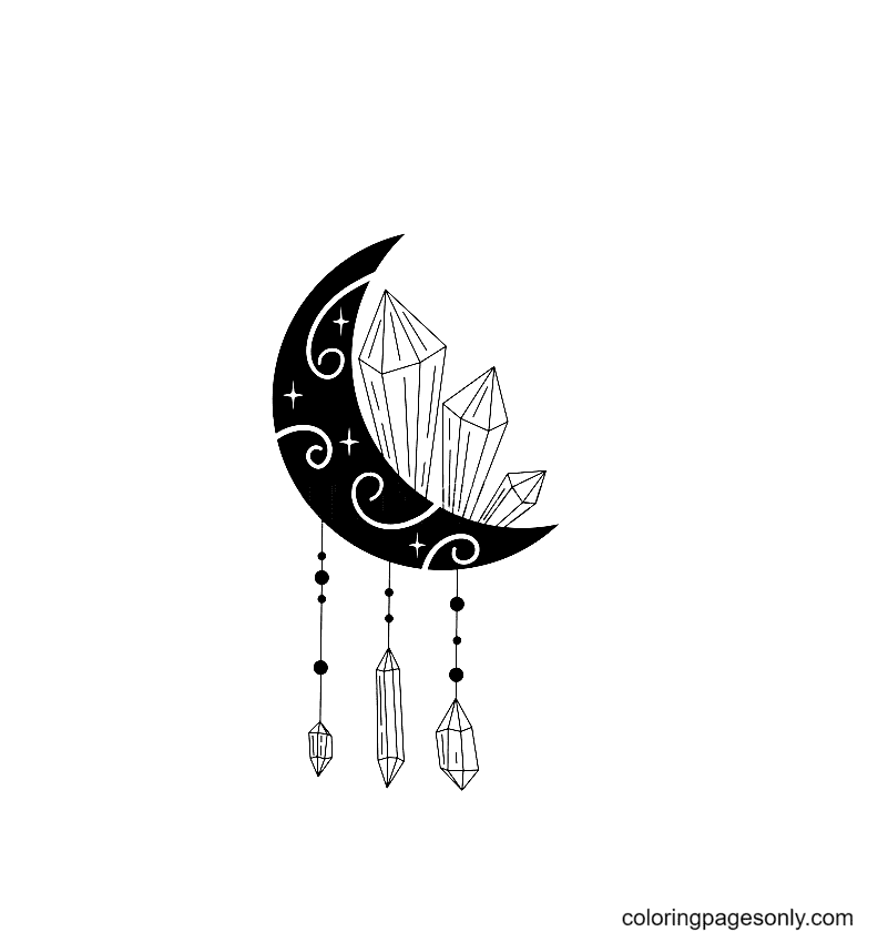 Crystal moon with swirls Coloring Page