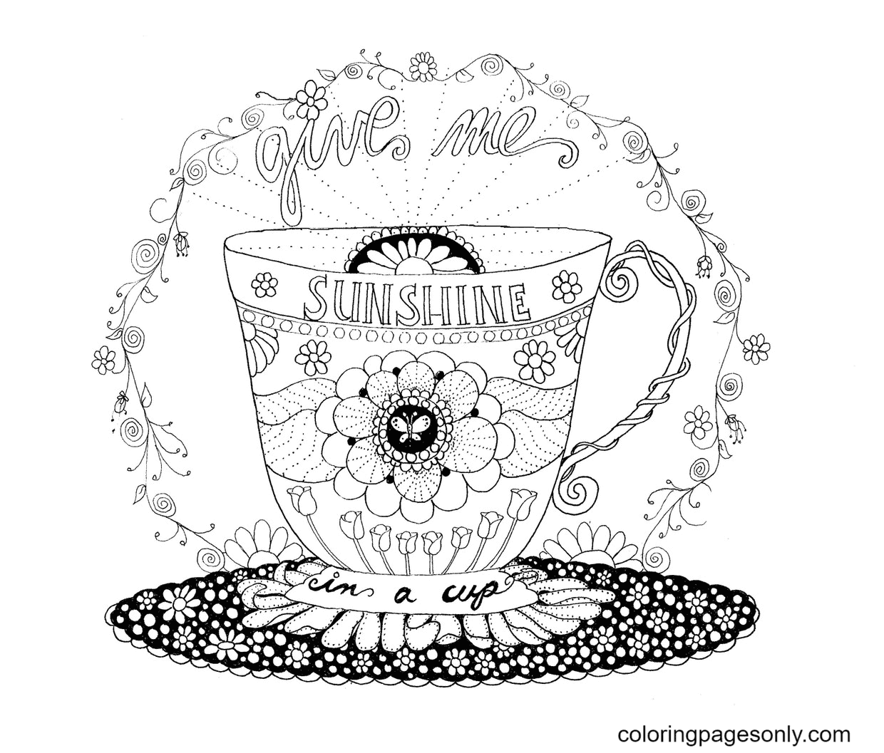 Cup Of Sunshine Coloring Page
