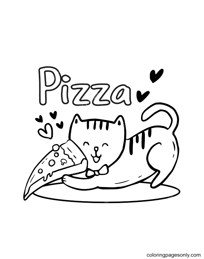 可爱的猫拿着比萨饼