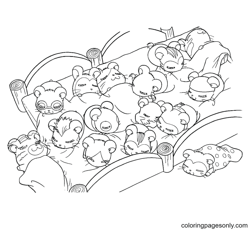 Cute Hamsters Sleeping Coloring Page