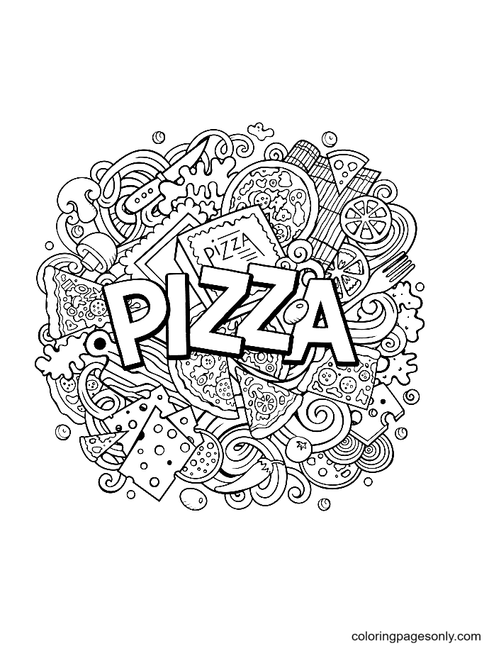 Cute Pizza word Coloring Pages