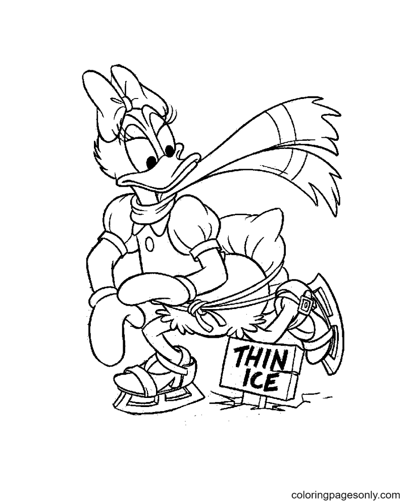 Daisy Duck Ice Skating On Thin Ice Coloring Page