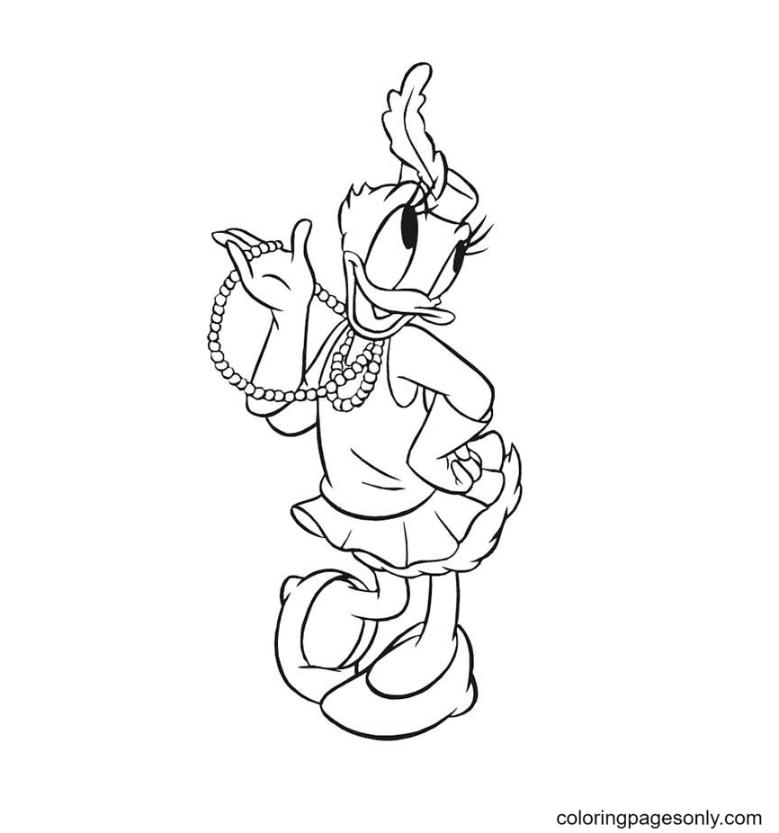 Daisy Duck trägt eine Perlenkette zum Ausmalen