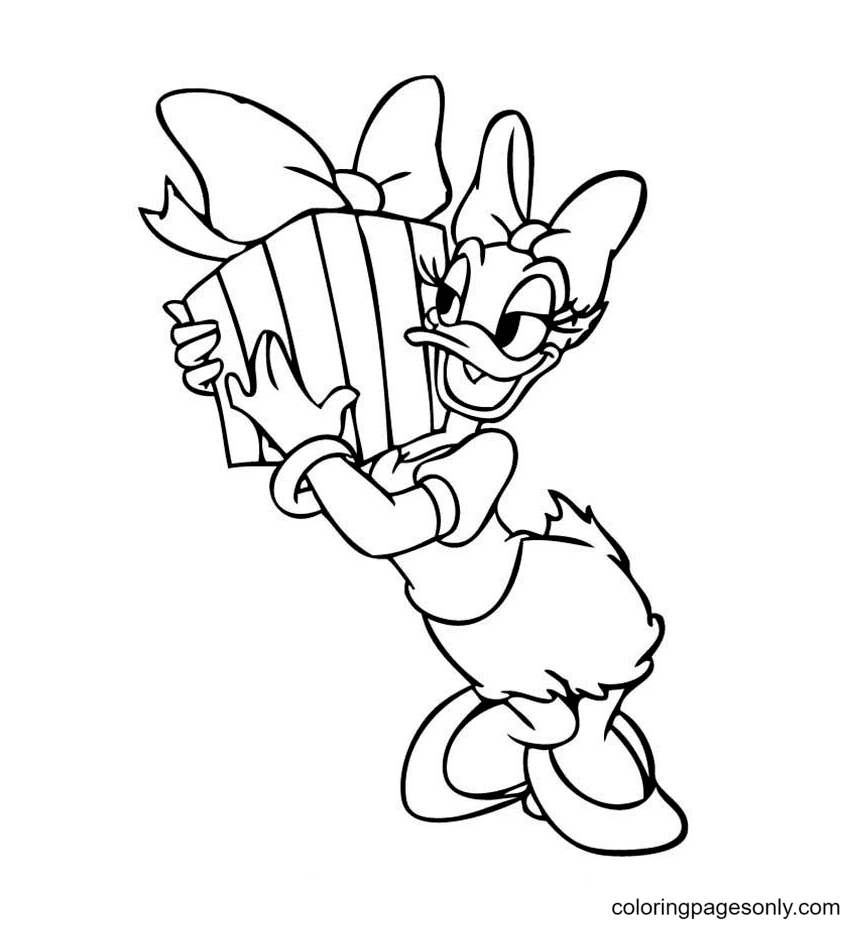 Daisy Duck is Happy She Got a Present Coloring Page