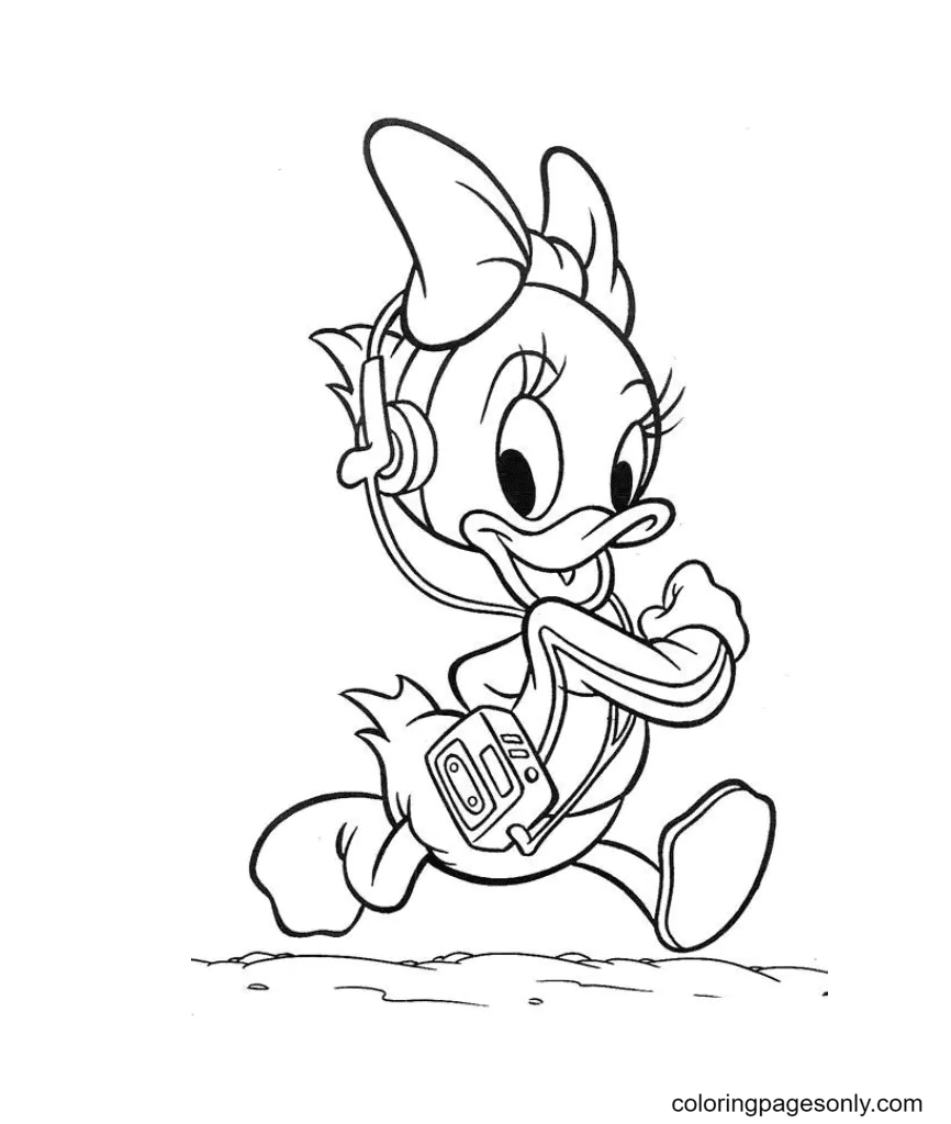 Daisy Duck 听广播 Coloring Page