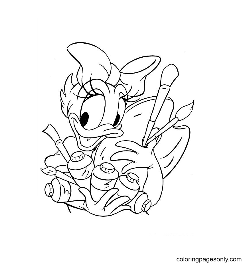 Daisy Duck with a paintbrush Coloring Page