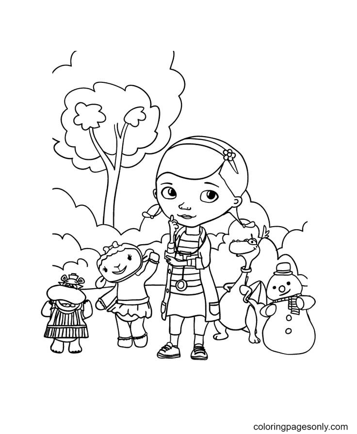 Doc McStuffins and Friends in the Park Coloring Page