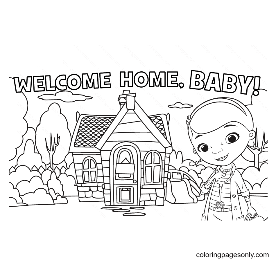 Doc Mcstuffins 欢迎回家婴儿着色页