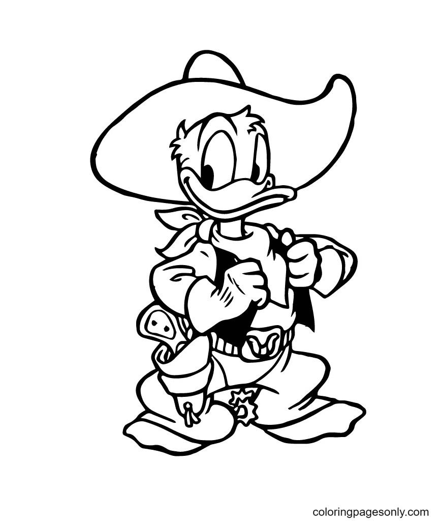 Donald Duck Cowboy Coloring Page
