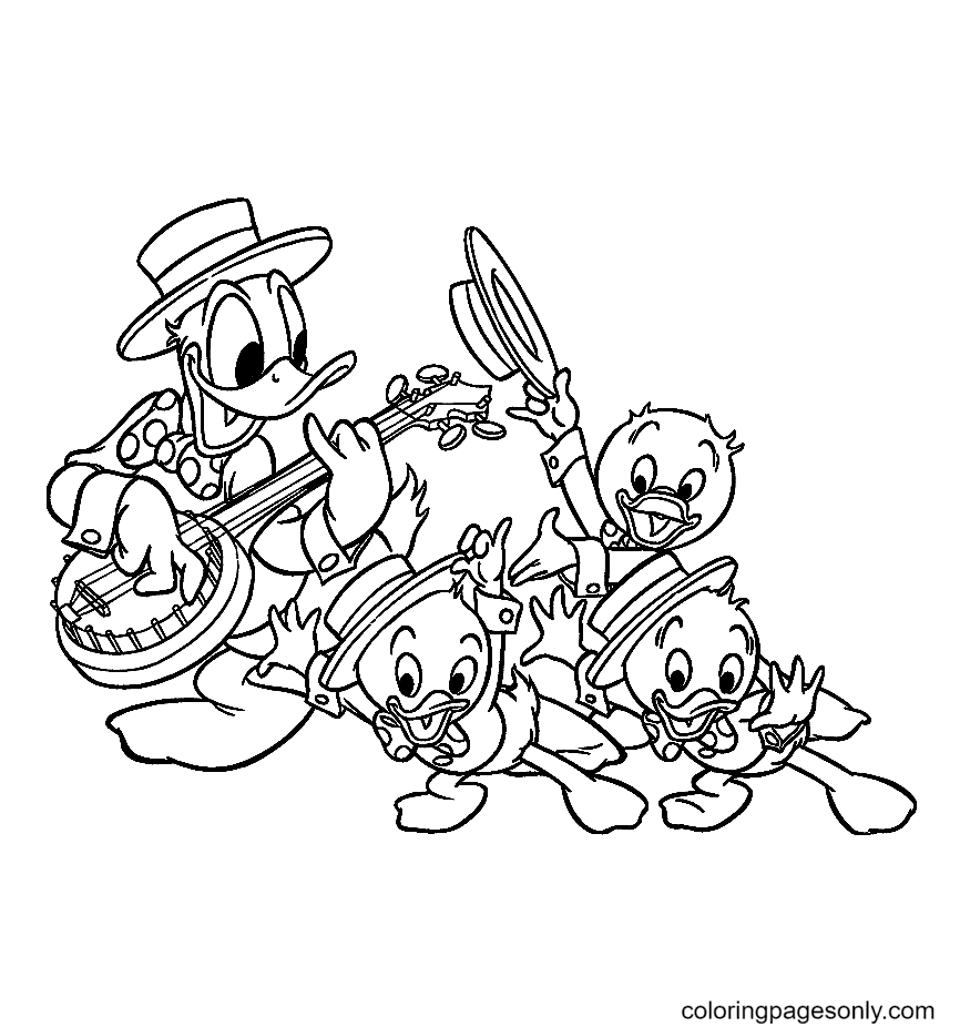 Donald Duck Playing Banjo Coloring Page