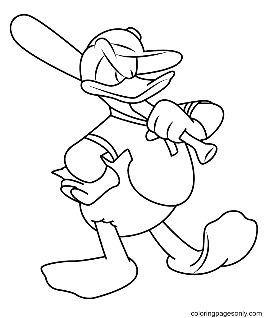 Donald Duck Playing Baseball Coloring Page