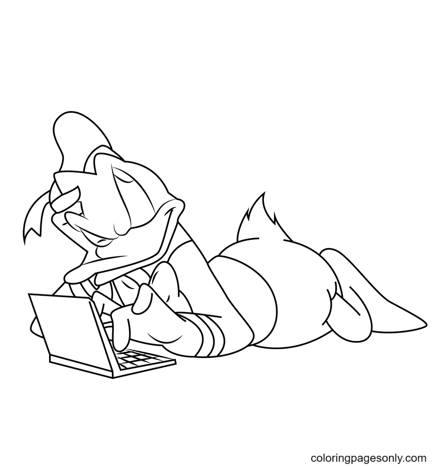 Donald Duck With Laptop Coloring Page