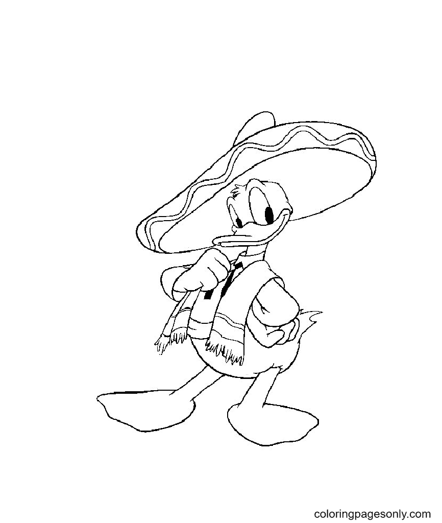 Donald Duck and Sombrero Coloring Pages