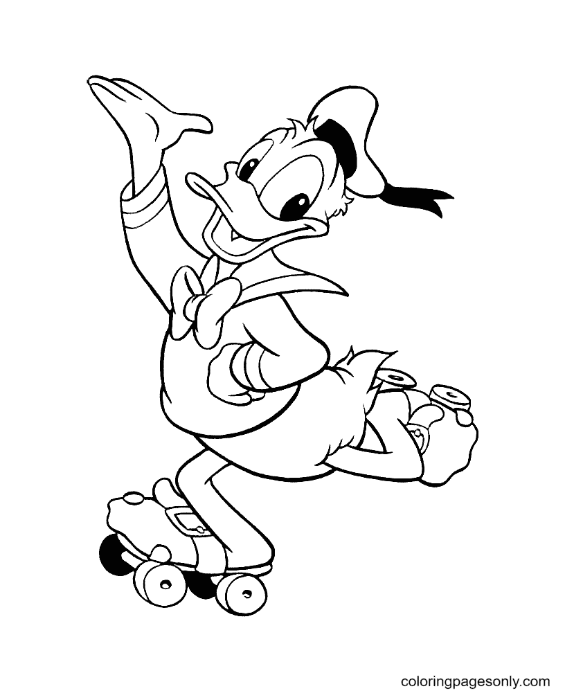 Donald Duck sur des patins à roulettes de Donald Duck