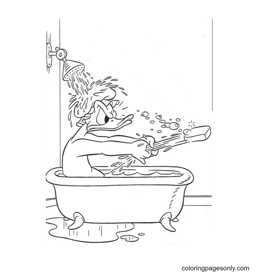 Donald in een badkuip kleurplaat