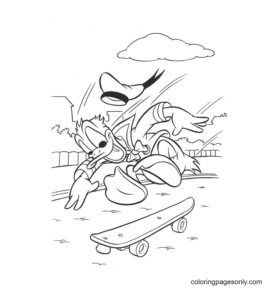 Donald Skateboarding Coloring Page