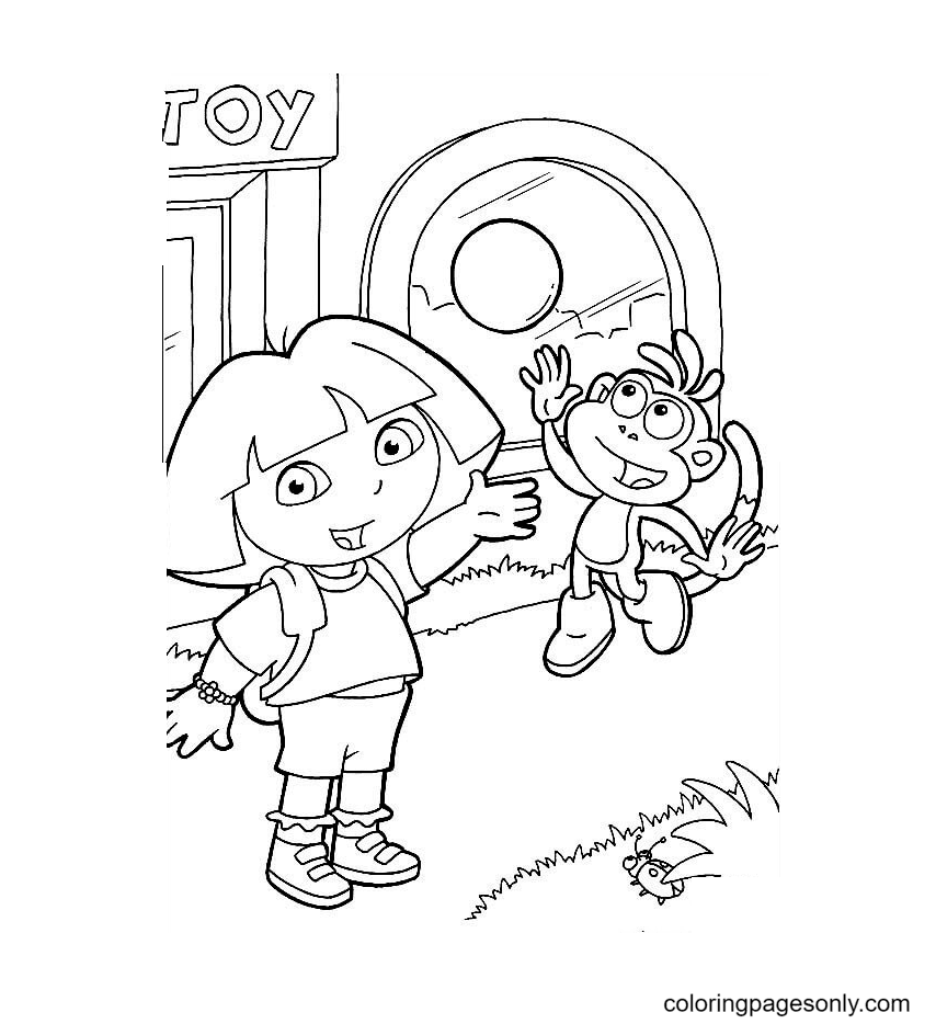 Dora Playing With Boot Coloring Page
