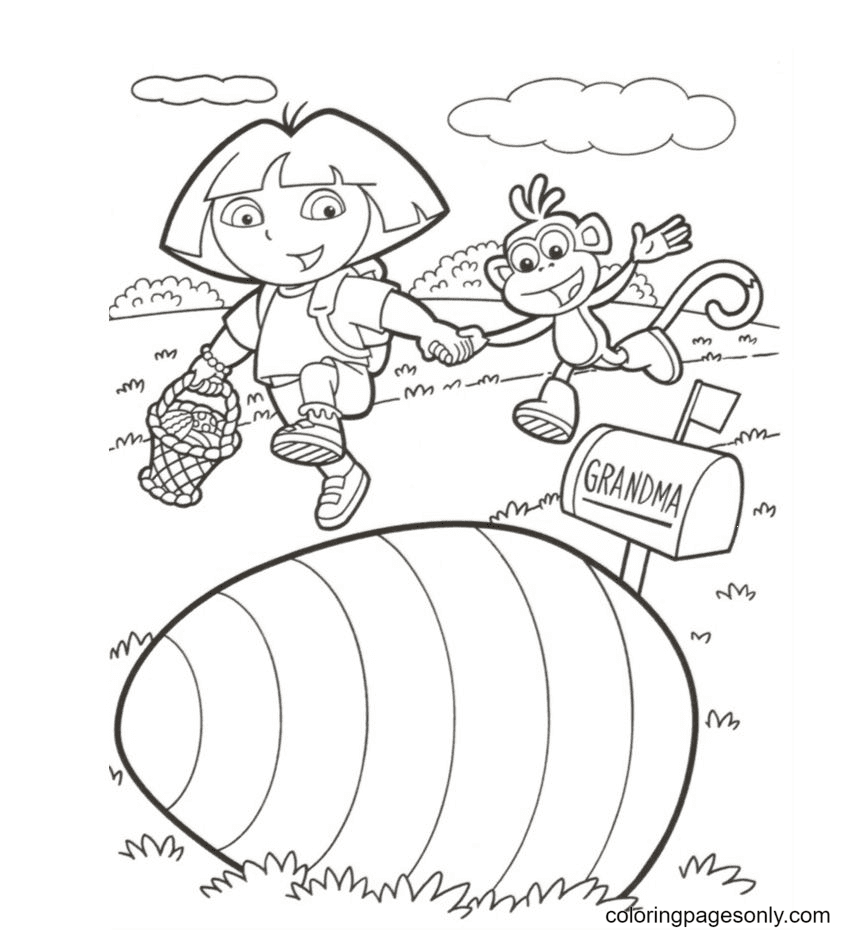 Dora tient la main de Monkey Boots et sort de Dora l'exploratrice