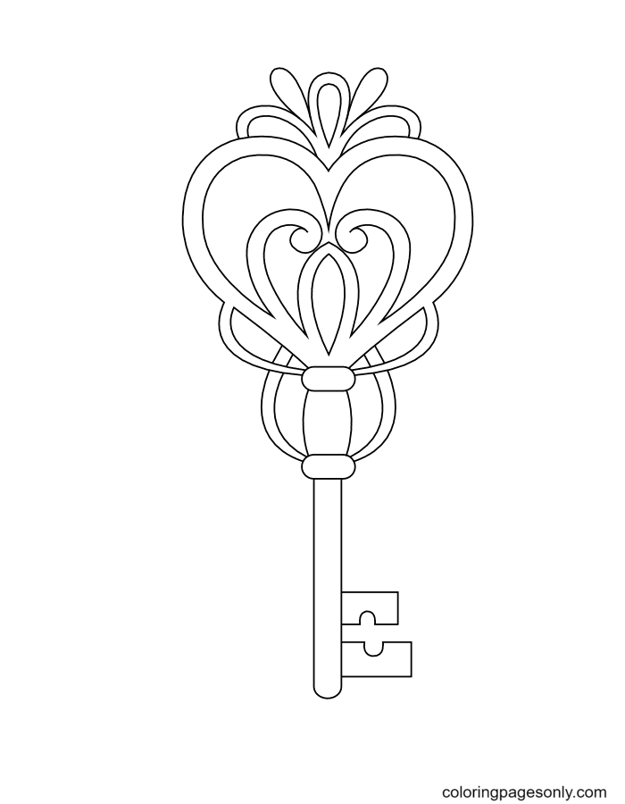 Fancy Heart Key Coloring Page