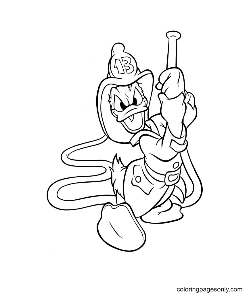 Firefighter Donald Duck Coloring Page