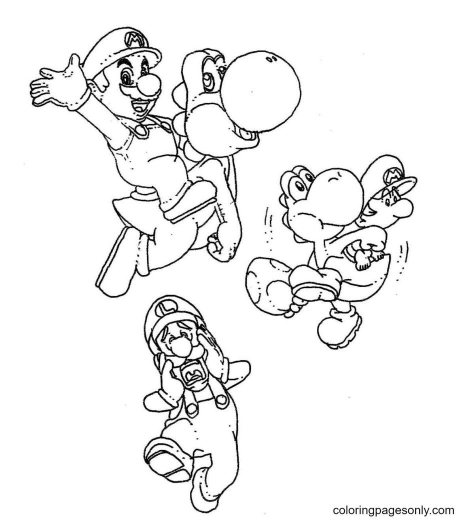 Desenho para colorir da amizade de Mario e Yoshi