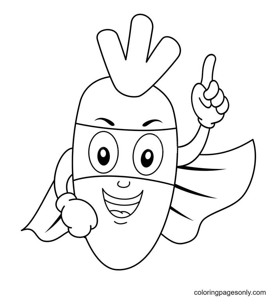 Funny Superhero Carrot Character Coloring Page
