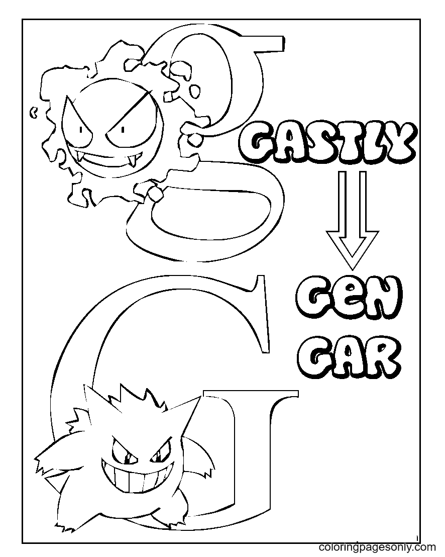 G Gastly Gengar Coloring Pages