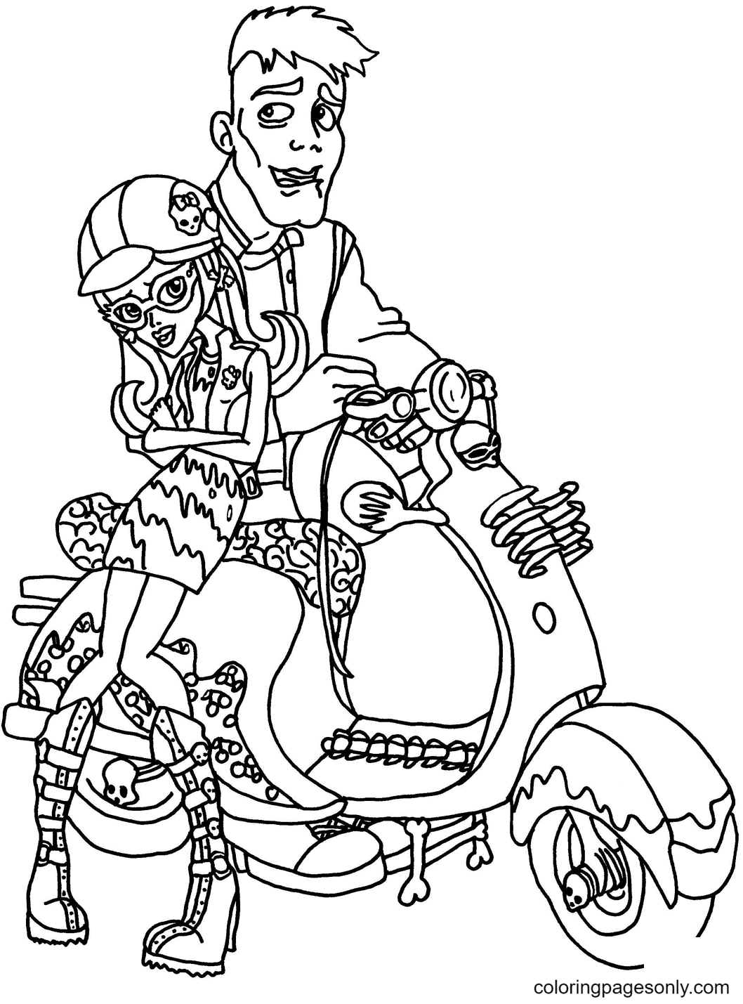 Ghoulia and Slow Moe Coloring Page
