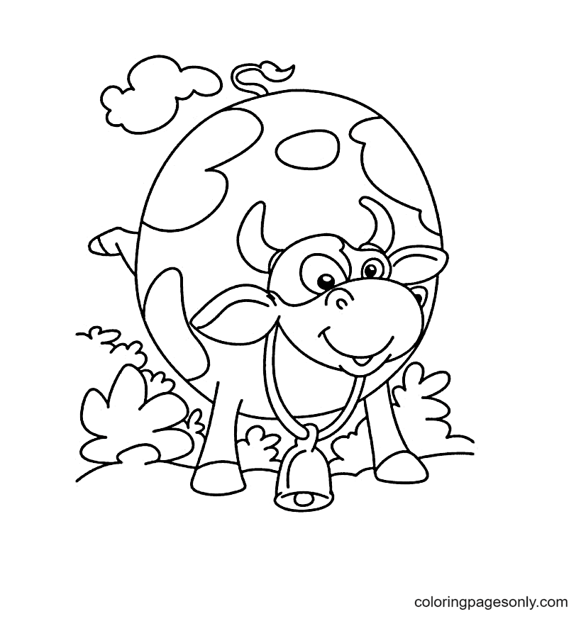 Greedy Cow Eats Too Much Coloring Page