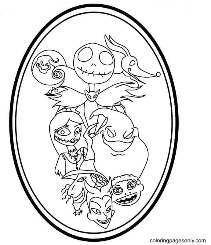 Halloween Characters In One Frame Coloring Pages