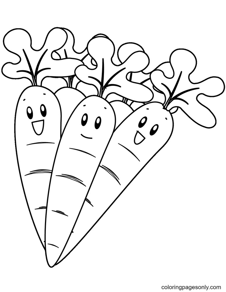 Desenho de cenouras felizes para colorir