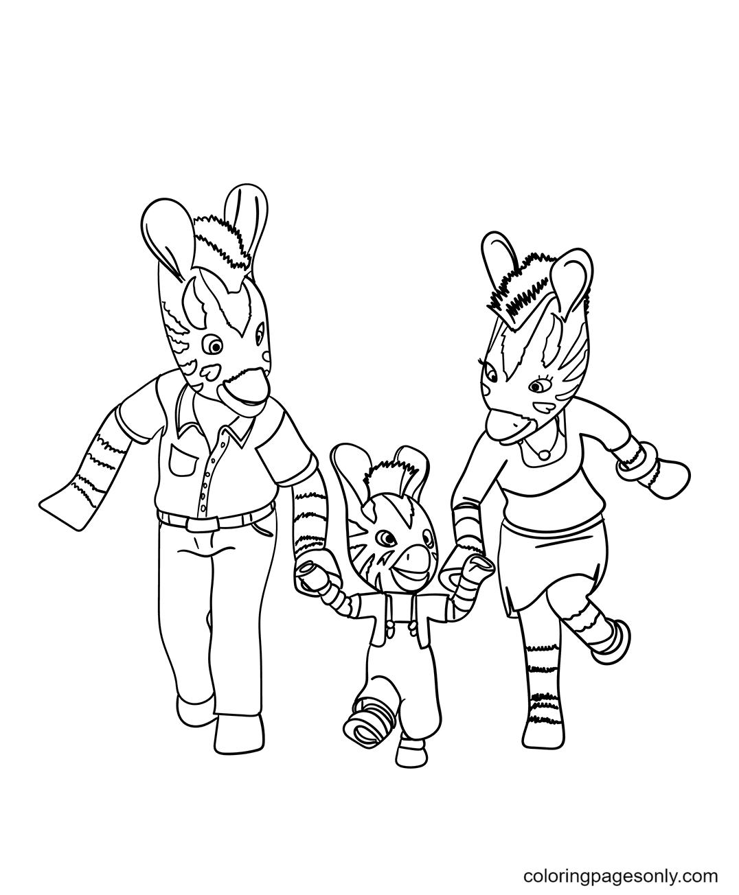 Happy Smiling Zebra Family Coloring Page