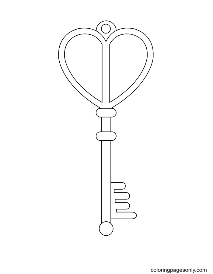 Página para colorir chave em forma de coração