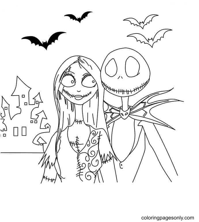 Jack And Sally As Love Birds Coloring Page