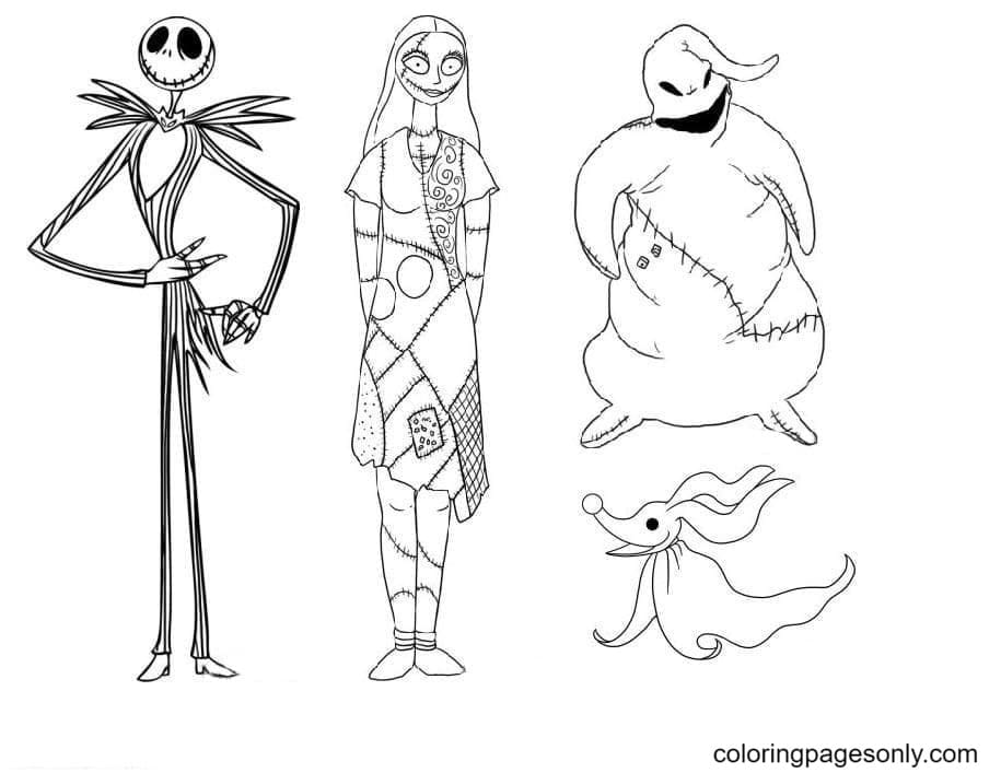 Jack Skellington, Sally, Zero and Oogie Boogie Coloring Pages Free