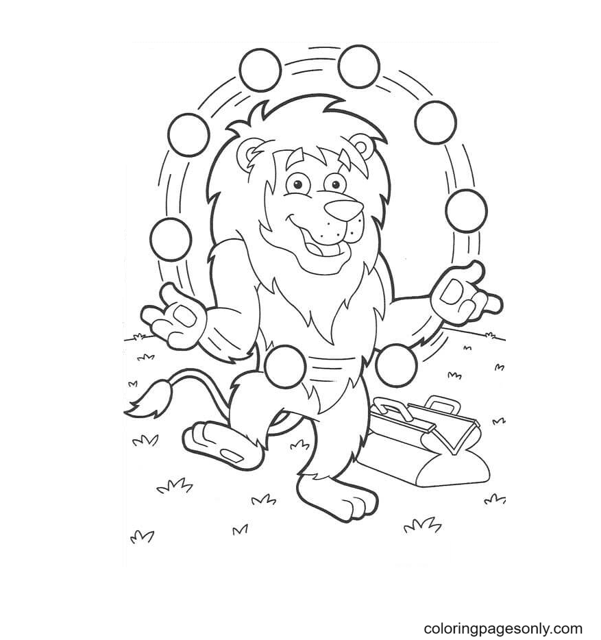 Juggling balls of Lion Coloring Page