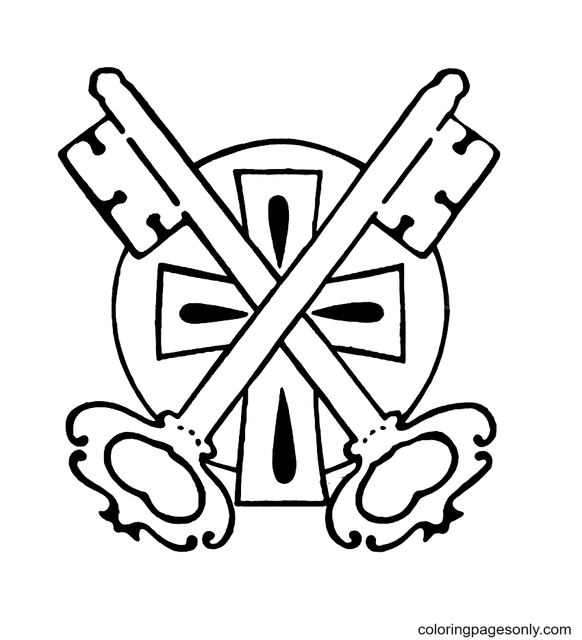 Desenho de Chaves para o reino e a cruz para colorir