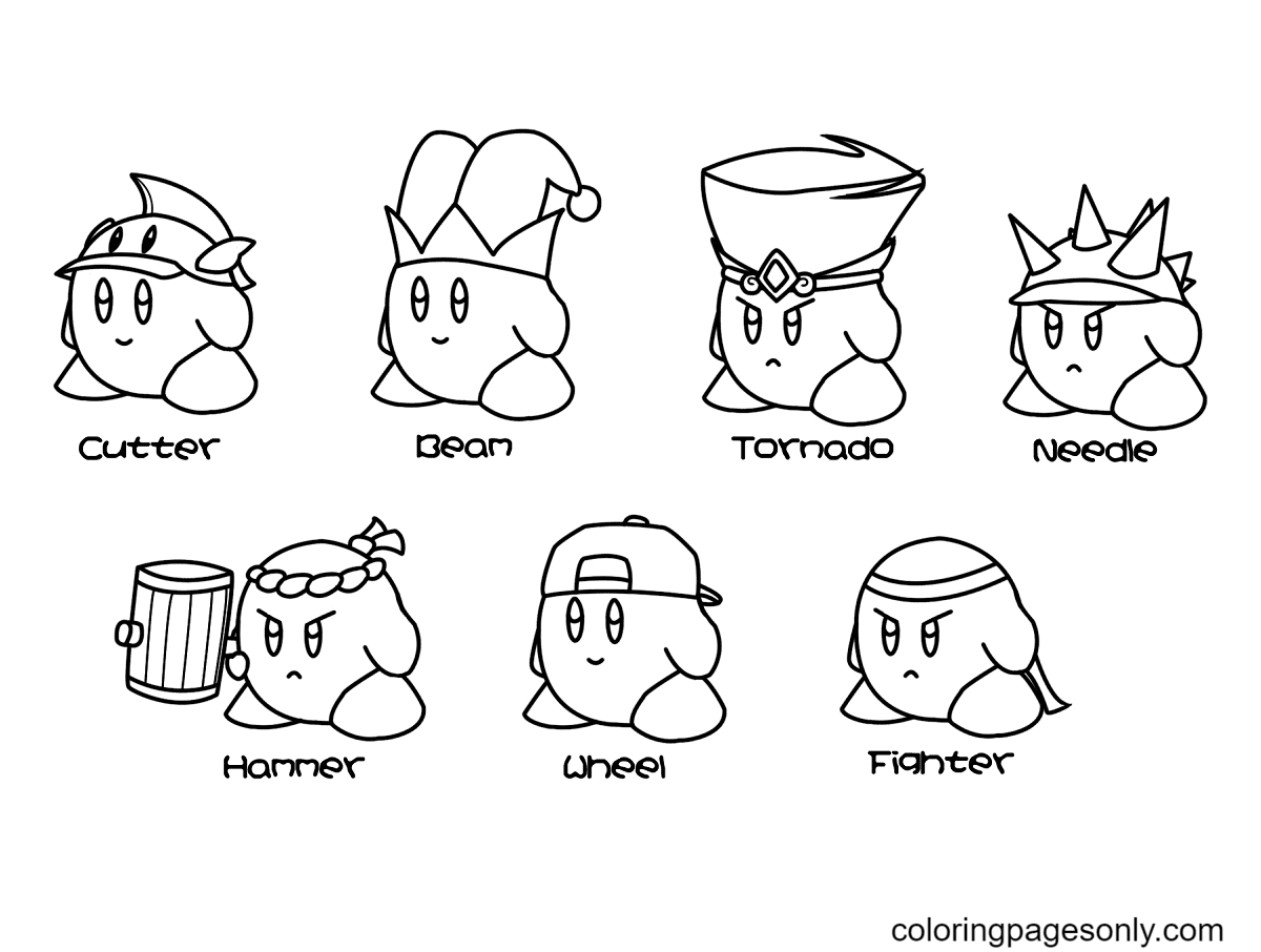 Kirby Copiar Habilidades Página Para Colorear