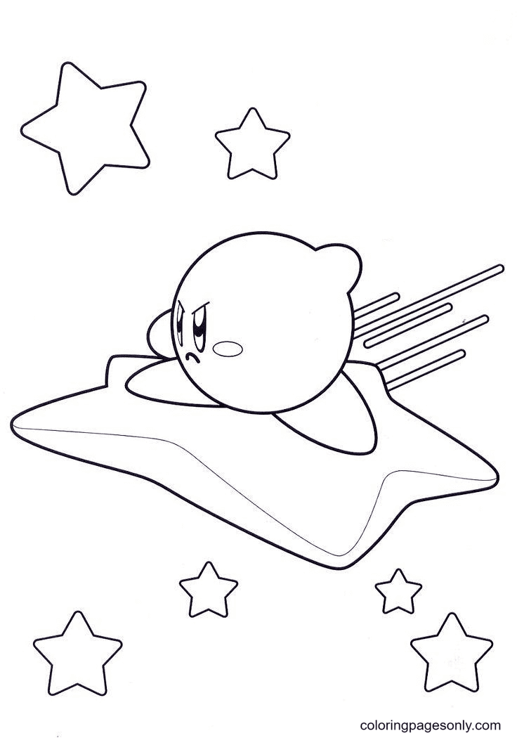 Kirby Flying On Star Coloring Pages
