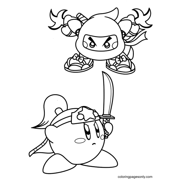 Kirby Ninja And Kirby With Sword Coloring Pages