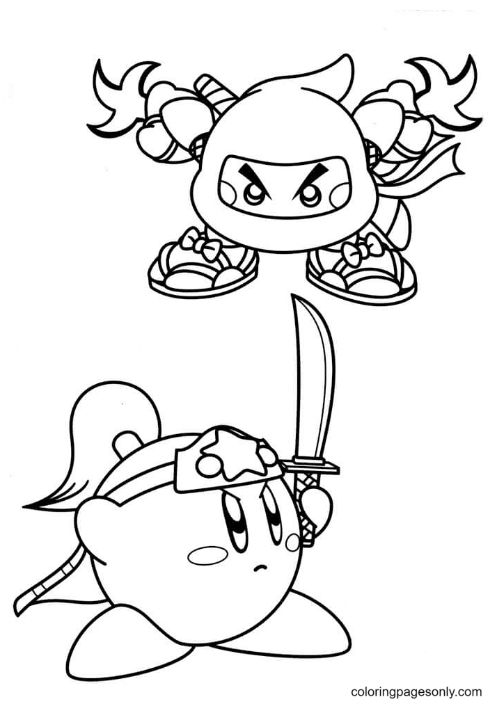 Kirby Ninja Y Kirby Con Espada Para Colorear