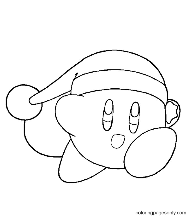 Kirby wearing a Christmas hat Coloring Page