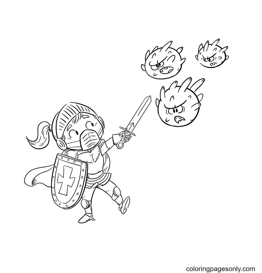 Knight fighting the Corona Virus Coloring Page