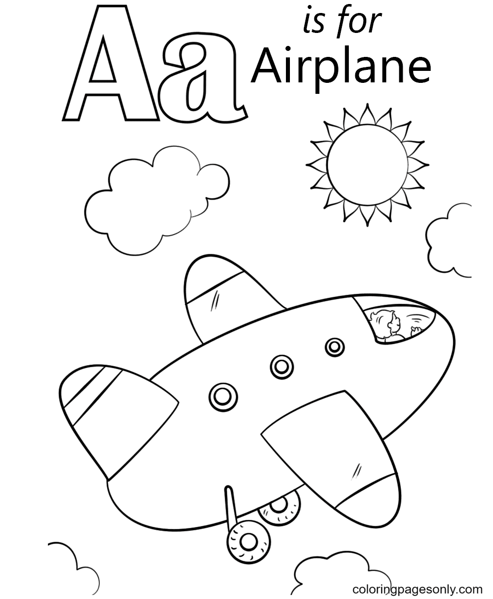 Letter A is for Airplane Coloring Page