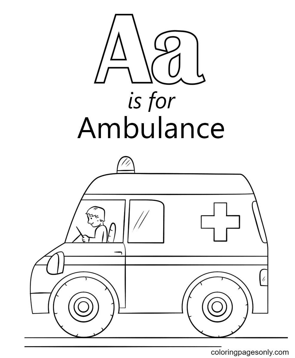 Letter A is for Ambulance Coloring Page