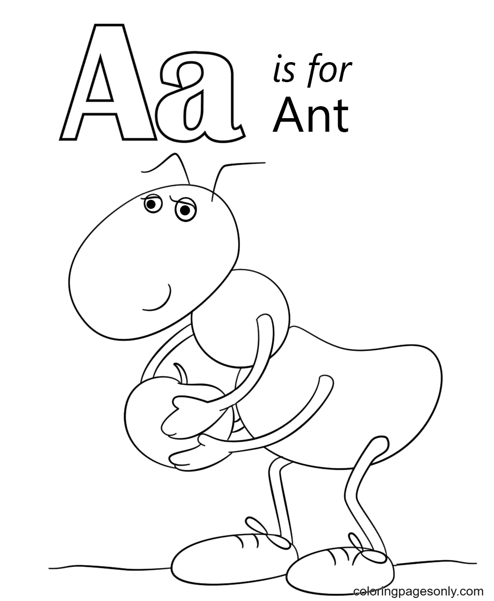 Letter A is for Ant Coloring Pages