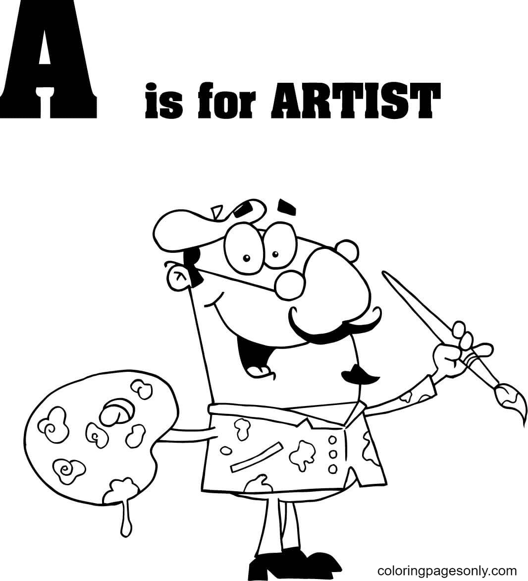 Letter A is for Artist Coloring Page
